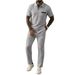 Classic Waffle Knit Men's Polo Shirt & Shorts Set - Breathable Cotton Blend Casual Lounge Wear For Daily Comfort_viptrois.com