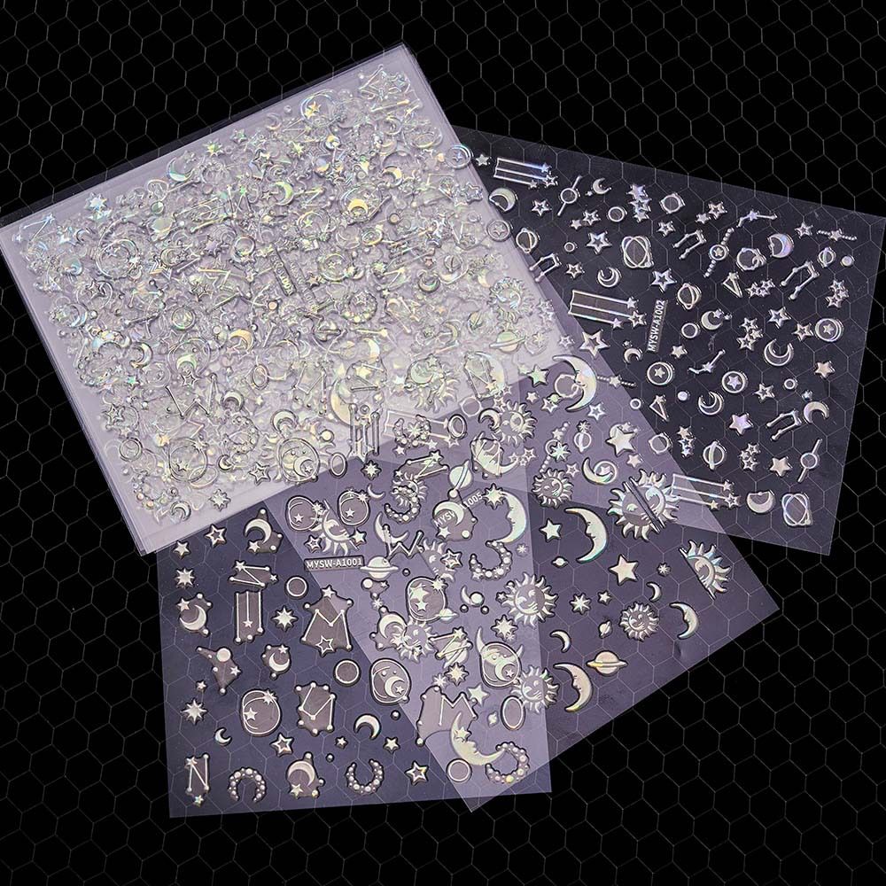 3D Star Moon Nail Decals - INS Style Rose Gold Moon Design, UV Material DIY Nail Art Stickers_viptrois.com