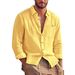 Men's Long Sleeved Shirt Solid Color Cotton Linen Blend Turn Down Collar Casual Loose Fit Versatile Cardigan Top_viptrois.com