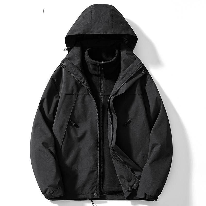 Men's Clothing Autumn And Winter Jacket Piece Set Three In One Detachable Men's And Women's Same Style Sports Warm Trend Hooded Jacket Cross Border_viptrois.com