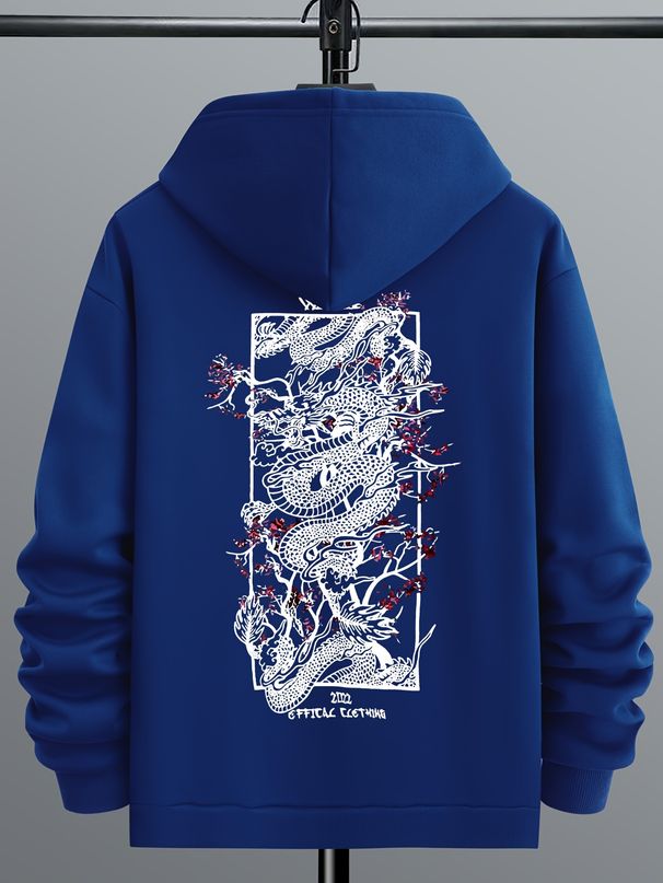 Men's Autumn And Winter Casual Fashionable Loose Hooded Sweatshirt With Dragon Print Warm Long Sleeved Pullover Sweater_viptrois.com