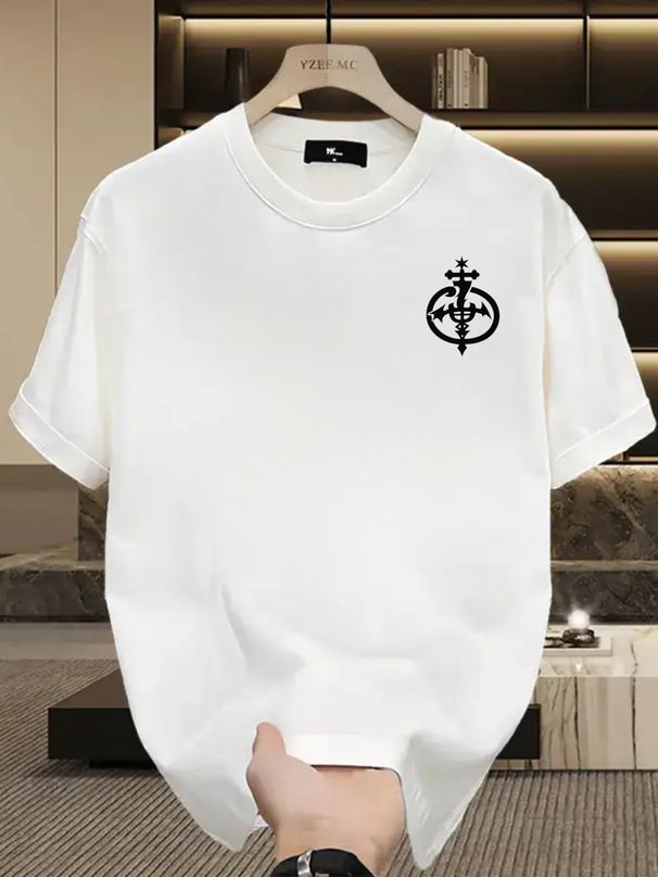 Summer New Short-sleeved T-shirt, Men's Gothic Cross Star Totem Monogram Creative Printing Half-sleeved Youth Trend Versatile Casual Loose Base_viptrois.com