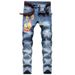 Men's Stretch Denim Jeans Light Wash Comfort Fit Casual Trousers Printed Design Everyday Wear_viptrois.com