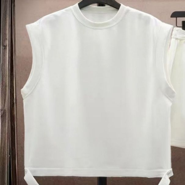 Waffle Texture Summer Casual Fashion Men's Trendy Loose Tank Top Sleeveless Vest Shorts Two-Piece Set_viptrois.com