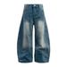 Distressed Washed Denim Scimitar Punk Street Style Loose Wide-Leg Dad Men's Sickle Long Pants_viptrois.com