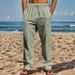 Men's Clothing Casual Beach Pants Trend Button Style Loose Skin Friendly Breathable Sports Linen Trousers_viptrois.com