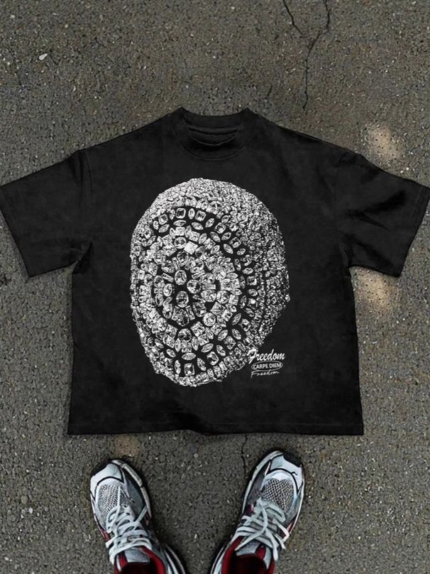 Men's Clothing Fashion Street Casual Short Sleeved Beading Craft Creative Printing Design_viptrois.com