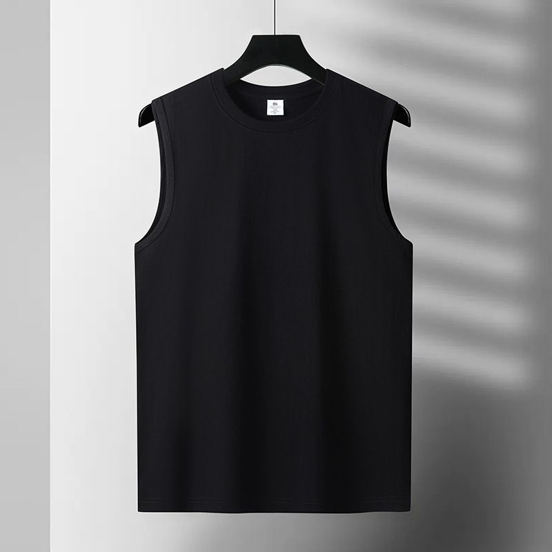 220G Pure Cotton Sleeveless T-shirt For Men, Summer Youth Loose Fit Gym Sports Round Neck Tank Top Trendy Brand_viptrois.com