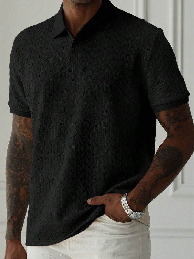 Spring Summer Mens High Quality Jacquard Polo Shirt Short Sleeve Heavyweight Casual T-shirt Turn-down Collar Fashion Button Up_viptrois.com