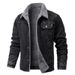"Men's Heavyweight Fleece-Lined Work Jacket – All-Season Cotton-Polyester Blend With Utility Pockets | Black/Dark Gray | Sizes M-5XL"_viptrois.com