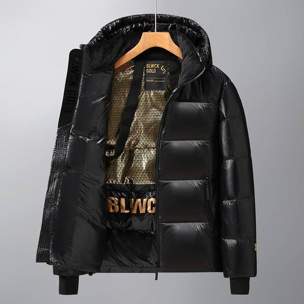 Black And Gold Short Hooded Down Jacket For Both Men And Women, Thick And Warm Men's Couple Coat, Winter Outdoor Bread Jacket_viptrois.com