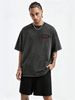 230g Washed Men Crew Neck Tee Black Red ONE DAY Graffiti Letter Print Short Sleeve Casual Streetwear Summer Top_viptrois.com