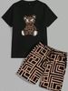 Cross-Border Foreign Trade Men's 3D Printed Bear Short Sleeve T-Shirt Set Sports Plus Size Top Casual Loose Summer Style_viptrois.com