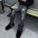 Men's Clothing Ink Splashed Flared Cat Whisker Jeans Unisex Retro Texture Slim Fit Trousers_viptrois.com