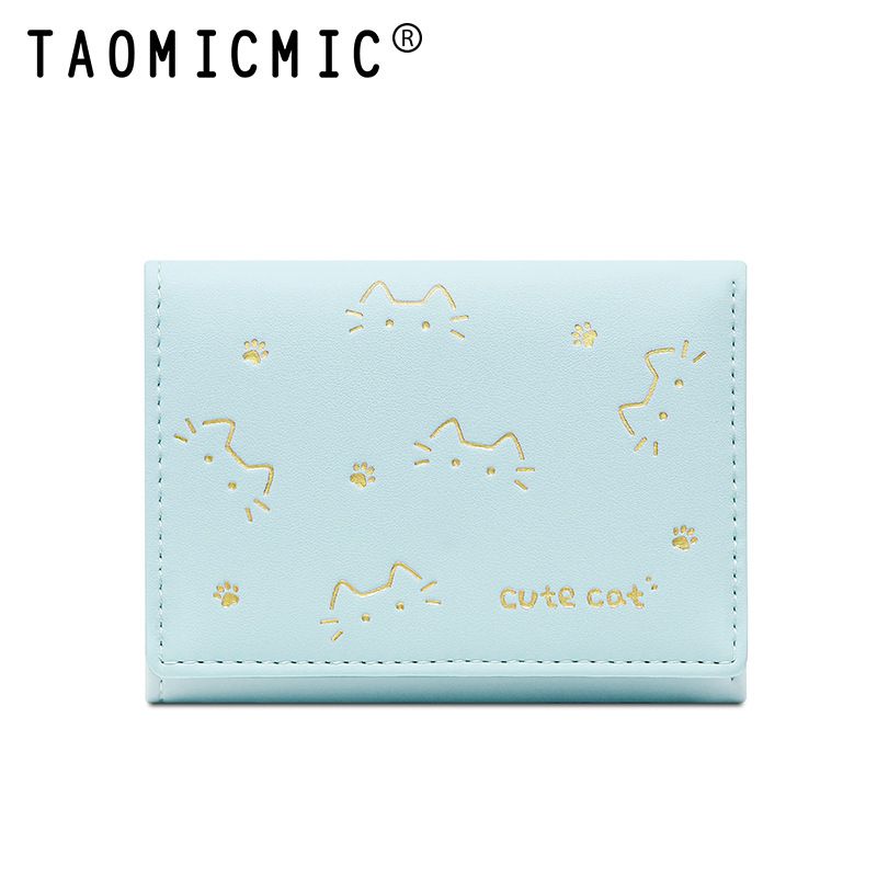Wallet For Women, Cute Kitten Short High-quality PU Fabric Wallet, Foldable European And American 30-fold Multi-card Slot Coin Card Holder_viptrois.com