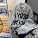 Letter Printed Mink Plush Knitted Sweater For Autumn And Winter, Loose Collared Sweater, Long Sleeved Sweater_viptrois.com