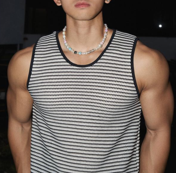 150kg Plus Size Men's Fashion Crochet Black And White Color Block Striped Tank Top Summer Basic Simple Versatile_viptrois.com