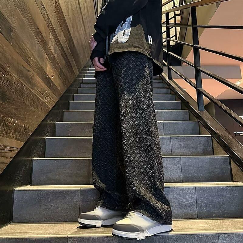 Men's Clothing Retro Jeans Trendy Design Loose Straight Drop Sense Casual All Match High Street Trousers_viptrois.com
