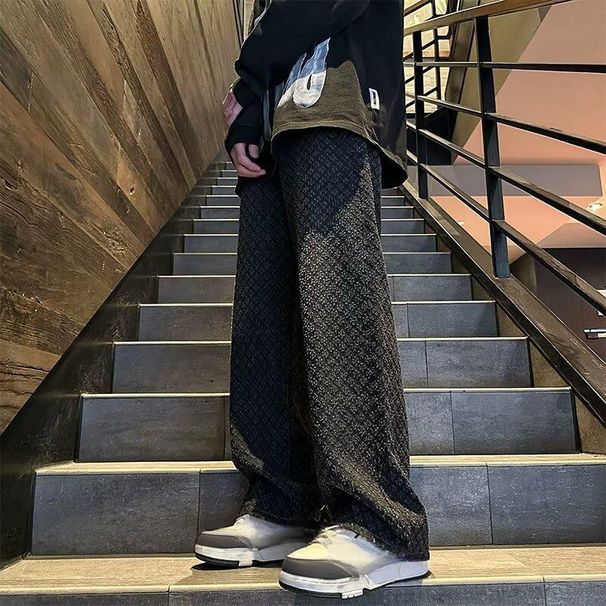 Men's Clothing Retro Jeans Trendy Design Loose Straight Drop Sense Casual All Match High Street Trousers_viptrois.com