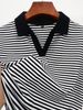 Men’s Slim-Fit V-Neck Polo Shirt – Breathable Stripe Short-Sleeve Top For Casual & Business (S-XXL, Black)_viptrois.com