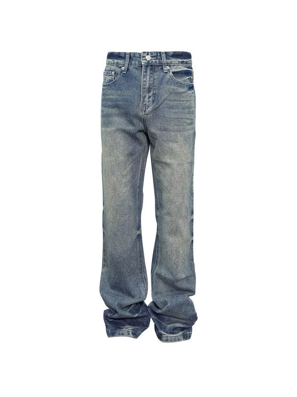 Men's Clothing 2025 American Retro Washed Blue Flared Jeans Trendy Men's High Street Drape Pants_viptrois.com