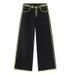 Men's Clothing High Street Black And White Stitching Contrast Jeans Men And Women New Slim Holes Loose Straight Trousers_viptrois.com