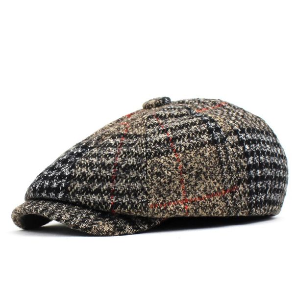 2021 Plaid Beret Hat Men And Women, Thick Warm Forward For Elderly, Wool Cotton Duckbill Cap_viptrois.com