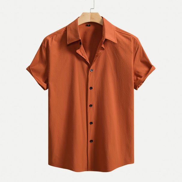 Men's Clothing Spring And Summer New European And American Men's Solid Color Casual Short Sleeve Shirt Cardigan Lapel Fashion Shirt Cross Border Men_viptrois.com