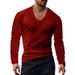 2024 T-Shirt Top Spring Autumn Base Layer Men's V-Neck Solid Color Plus Size Casual Long Sleeve Men_viptrois.com