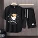 Men's Clothing 2024 Waffle Casual Summer Suit Men's Loose Teen Short sleeved T shirt Shorts Handsome Two piece Suit_viptrois.com