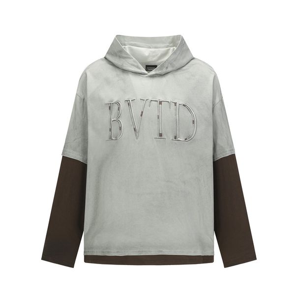 Two-Piece Color Block Long Sleeve Hooded Sweatshirt Men's Trendy Brand Letter Embroidery Loose Casual Pullover_viptrois.com
