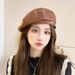 PU Leather For Women, Autumn And Winter Beret, British Style Artist Face Slimming, Artistic Versatile Octagonal Hat,_viptrois.com