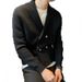 Business Knitted Jacket Men's Green Fruit Collar Double Breasted Sweater Warm Sweater High End_viptrois.com