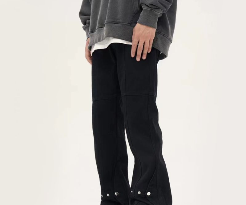 Men's Clothing High street design buttoned flared denim trousers spring niche hip hop straight slim men's trousers_viptrois.com