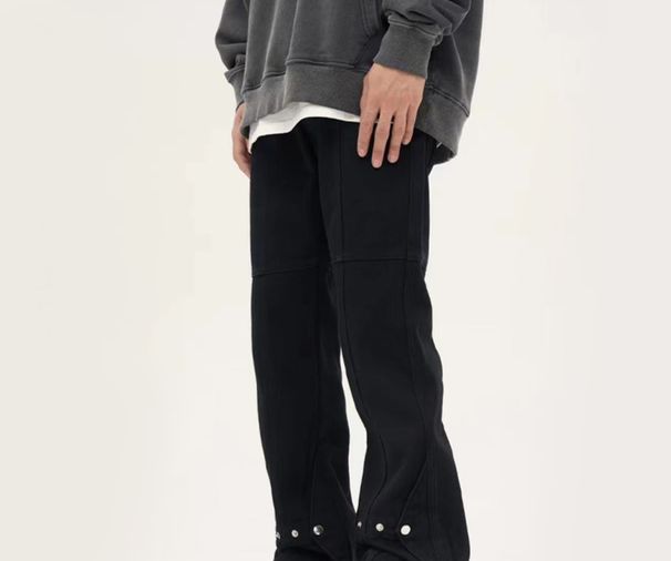 Men's Clothing High street design buttoned flared denim trousers spring niche hip hop straight slim men's trousers_viptrois.com