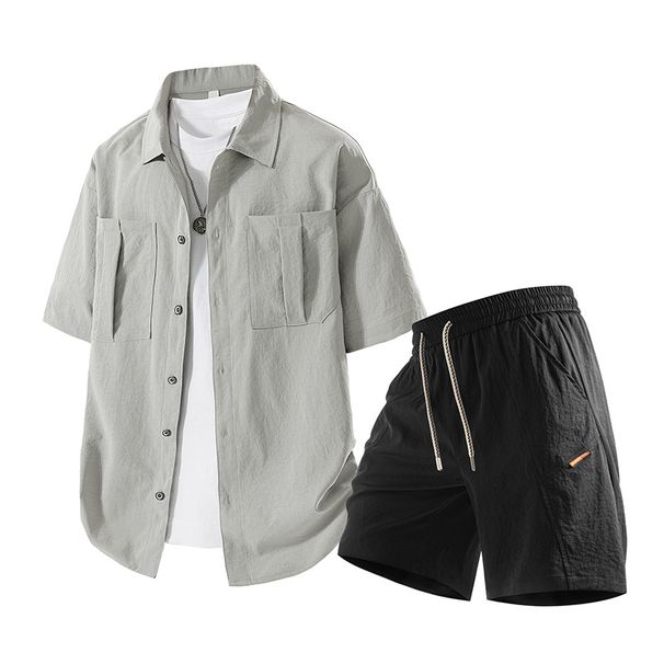 Cross Border New Summer Casual Large Size Suits For Men Summer Trend Short Sleeved Shirts Half Length Shorts Loose Two Piece Suits_viptrois.com