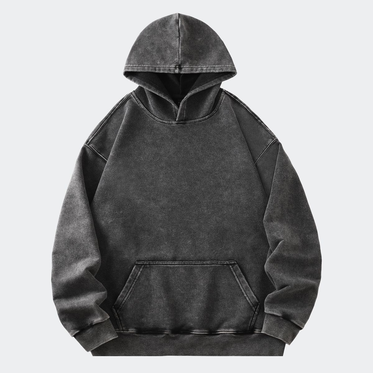 Men's Distressed Cotton-Poly Hoodie – Oversized Vintage Pullover With Drop Shoulder (Black, S-2XL)_viptrois.com