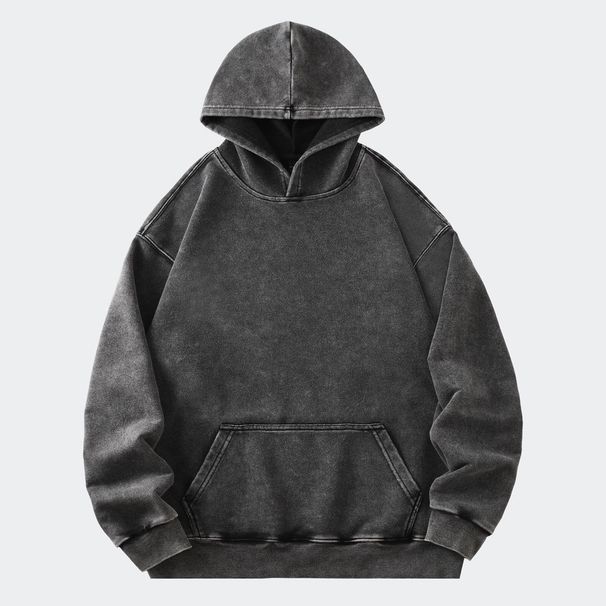 Men's Distressed Cotton-Poly Hoodie – Oversized Vintage Pullover With Drop Shoulder (Black, S-2XL)_viptrois.com