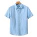 Men's Clothing Men's Short Sleeved Shirt Summer Thin Literary Casual Loose Shirt Striped Jacquard Sun Protection Top_viptrois.com