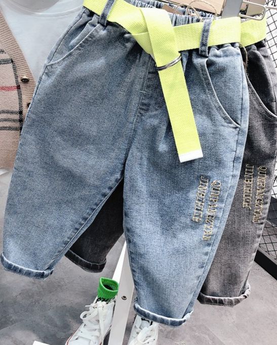 Children's Jeans Spring And Autumn New Soft Denim Slightly Elastic Trousers Korean Version Slim Fit Trousers A12076_viptrois.com
