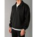 Classic American Crewneck Sweatshirt – Minimalist Pullover With Polo Collar (Black/White, M-XXL)_viptrois.com