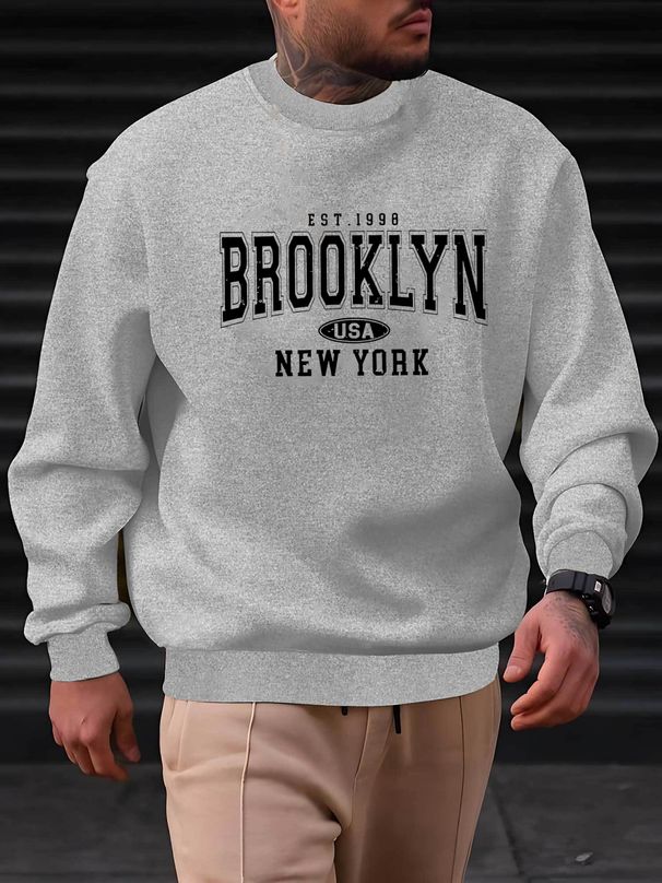 Men's Loose Casual Fashionable New York Letter Pattern Printed Round Neck Long Sleeved Pullover Hoodie For Autumn And Winter_viptrois.com