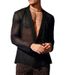 CT V-neck Sexy Stylish Men's Black Transparent Mesh Cardigan Long Sleeve Polo Shirt For Men_viptrois.com