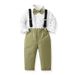 kid's clothing Lapel pure white long-sleeved cotton shirt autumn children's clip overalls two-piece fashion children's suit_viptrois.com