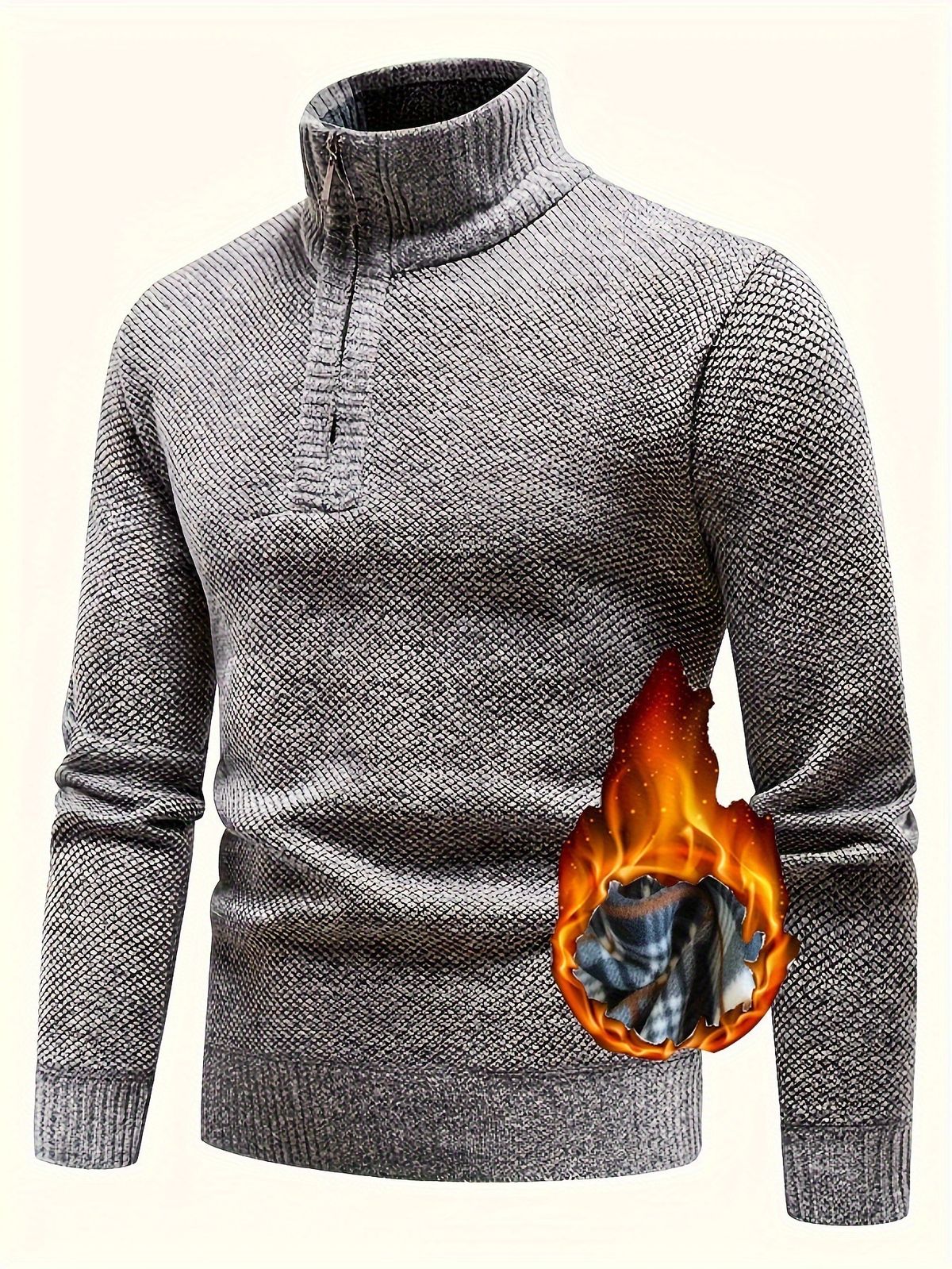 Men's Fleece-Lined Half-Zip Sweater – Warm Stand Collar Knitwear For Autumn & Winter (Dark Gray/Light Gray/Brown/Burgundy, M-3XL)_viptrois.com