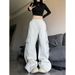 Men's Clothing Autumn and winter straight loose sweatpants casual sports pants embroidered retro multi pocket design overalls for men and women_viptrois.com