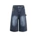 Men's Patchwork Denim Shorts High Street Style Loose Casual Washed Distressed Wide Leg Capri Pants Summer Fashion_viptrois.com