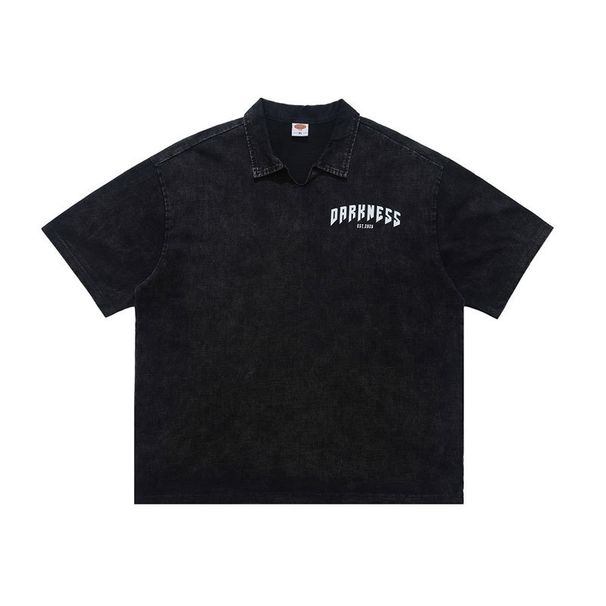 Washed Vintage-style Large Print Short-sleeve Polo T-shirt High Street Pure Cotton_viptrois.com