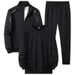 "Men's 3-Piece Casual Sportswear Set - Long Sleeve Tee, Sweatshirt & Joggers (Black, Blue, Gray) - Relaxed Fit For Streetwear & Lounge"_viptrois.com