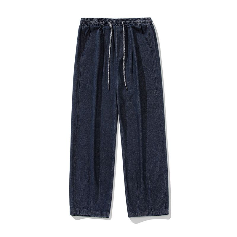 Men's Clothing Denim Retro Jeans For Men, New Spring Models, Pleated Design At The Bottom, American Loose Style, Personality Waist Rope Trousers_viptrois.com